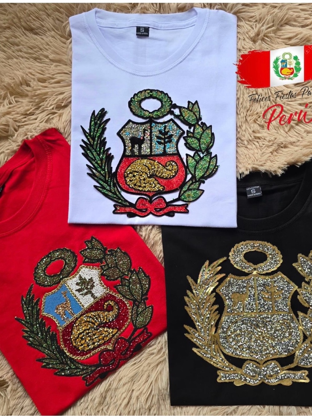 Peru Embroidered Crest Kids T-Shirt - White